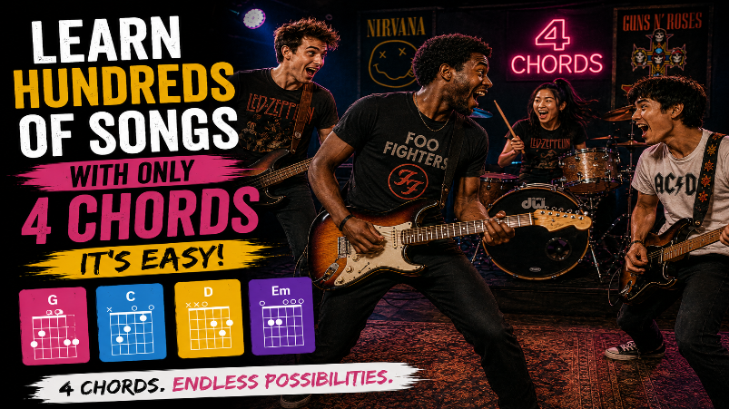 Learn Hundreds of Songs with only 4 Chords. Its Easy!
