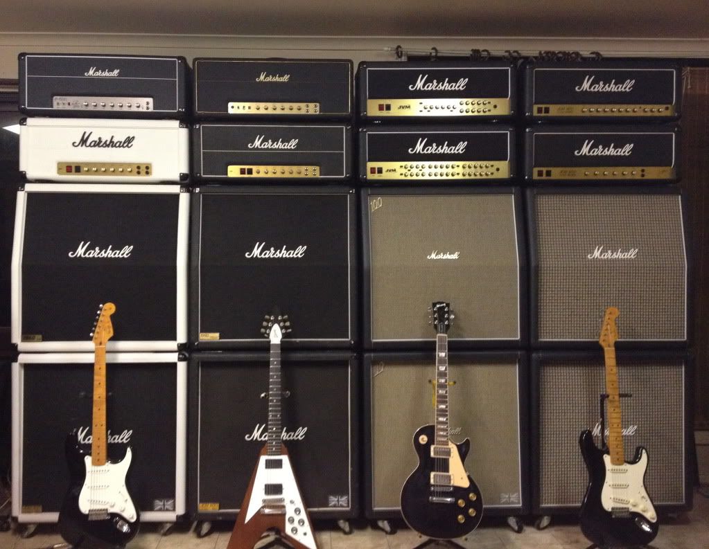 Wall of Amplifiers Amps and Guitars